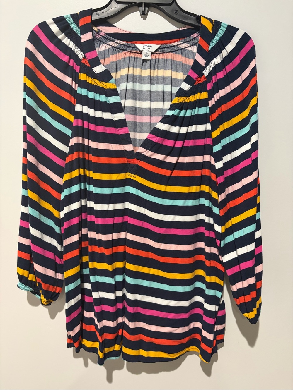 crown & ivy Multi-Color Striped V-Neck Blouse